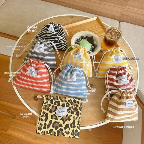 Kordelzug Aufbewahrungsbeutel Leinwand Make-up Tasche Vintage Zebra Leopard Muster Organisator Für Frauen Kleine Kosmetiktasche