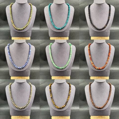 Natural Stone Abacus Bead Necklace For Women Handmade Wheel Bead Chain Woven Jewelry Ethnic Style Agate Tiger Eye Aventurine Necklaces