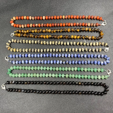 Natural Stone Abacus Bead Necklace For Women Handmade Wheel Bead Chain Woven Jewelry Ethnic Style Agate Tiger Eye Aventurine Necklaces