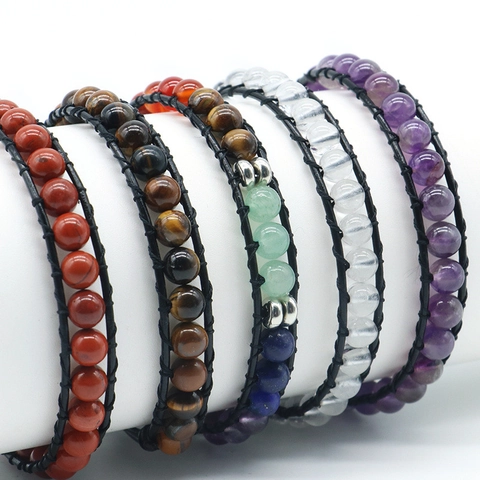Handgemachtes Geflochtenes Armband Natursteine Sieben Chakra Heilperlen Lederseil Böhmischer Ethno Stil Für Unisex