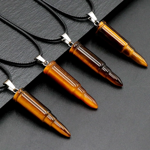 Natural Tiger Eye Stone Bullet Shape Pendant Necklace Vintage Punk Hip Hop Style For Men Women Jewelry Decorative Daily Gift