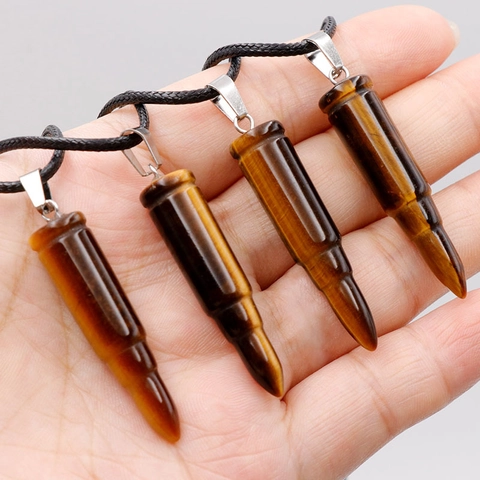 Natural Tiger Eye Stone Bullet Shape Pendant Necklace Vintage Punk Hip Hop Style For Men Women Jewelry Decorative Daily Gift