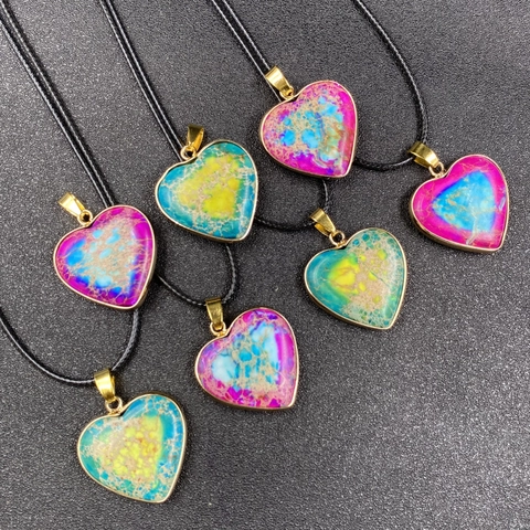 Collana Con Ciondolo A Cuore Pietra Imperiale Lega Placcata Oro Cordino In Cera Stile Boho Gioielli Da Donna