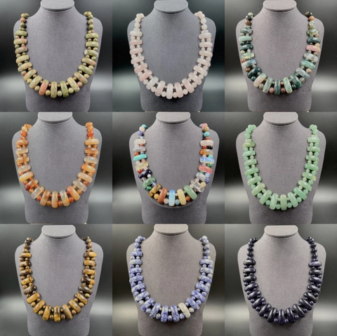 Collier de Perles en Pierre Naturelle Forme Trapèze pour Femme Ethnique Bohème Oeil de Tigre Quartz Rose Agate Bijoux