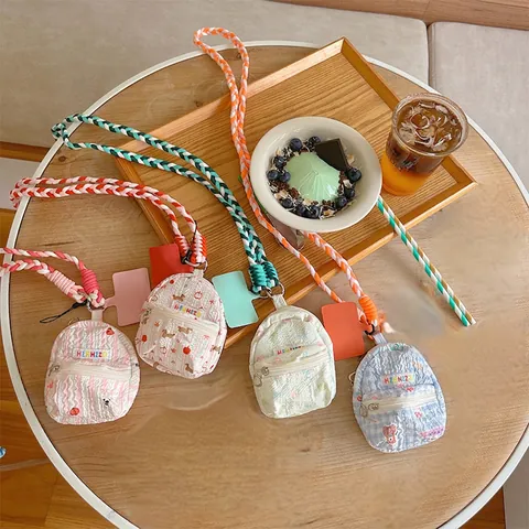 Mini Backpack Shape Earphone Pouch Polyester Crossbody Bag Braided Strap Leopard Floral Pattern Casual Cute Accessories