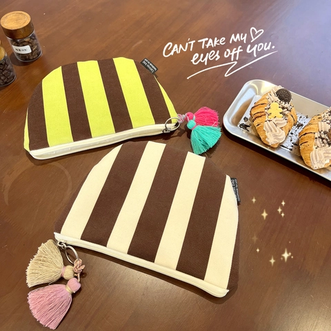 Gestreifte Segeltuch Kosmetiktasche Mit Quasten-Dekor Beflockung Stoff Make-up Beutel Tragbare Reise Lippenstift Aufbewahrungstasche Organizer