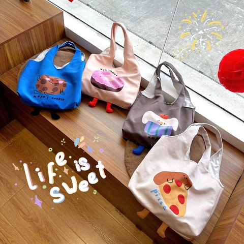 Lustige Cartoon Essen Tier Canvas Tragetasche Für Damen Süße 3D Plüsch Beine Snack Muster Studenten Shopping Schultertasche