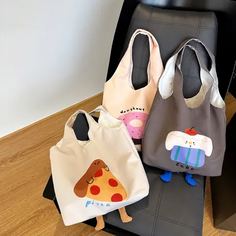 Lustige Cartoon Essen Tier Canvas Tragetasche Für Damen Süße 3D Plüsch Beine Snack Muster Studenten Shopping Schultertasche