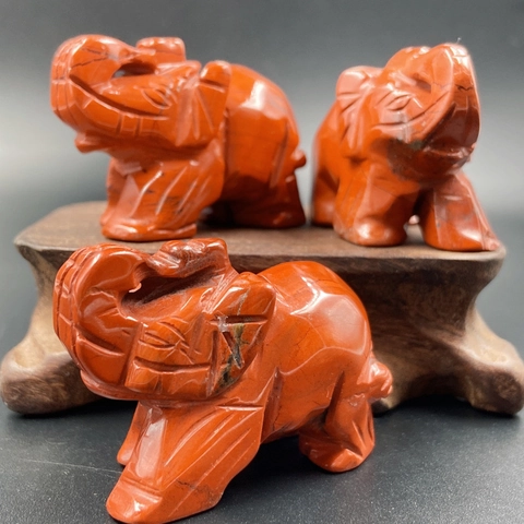 Figura de Elefante de Jaspe Rojo Natural Estatua de Animal de Piedra Preciosa Tallada Ornamento Feng Shui Decoración Escritorio