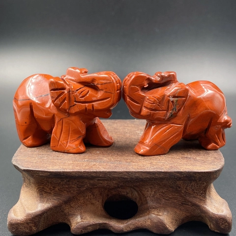Figura de Elefante de Jaspe Rojo Natural Estatua de Animal de Piedra Preciosa Tallada Ornamento Feng Shui Decoración Escritorio