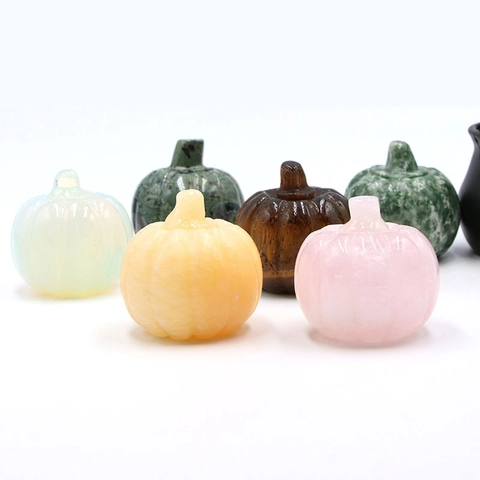 Mini Natural Crystal Stone Pumpkin Decor Hand Carved Healing Stone Halloween Desktop Ornament Home Decoration Gift