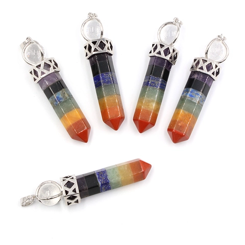 Collana Pendente Colonna Esagonale Cristallo Chakra Arcobaleno Pietra Naturale Gemma Gioielli Yoga Cordino Nero