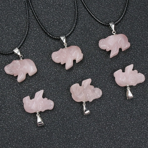 Handgesneden Natuurlijke Rozenkwarts Olifant Hanger Ketting Roze Kristal Dier Charm Sieraden Roze Steen Hanger Voor Vrouwen Meisjes Cadeau