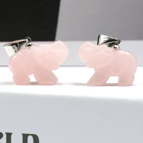 Handgesneden Natuurlijke Rozenkwarts Olifant Hanger Ketting Roze Kristal Dier Charm Sieraden Roze Steen Hanger Voor Vrouwen Meisjes Cadeau