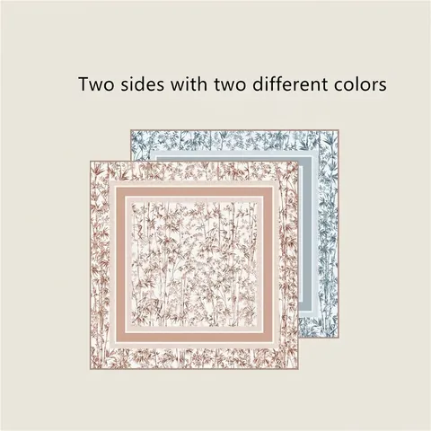 Women's Elegant Bamboo Leaf Print Square Scarf Double Sided Contrast Color Satin Scarf For Winter Warmth Fashion Decorative Scarf