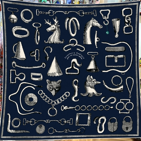 Large Square Scarf Shawl For Women Equestrian Horse Chain Print Satin Feel Lightweight Polyester Wrap Elegant Foulard