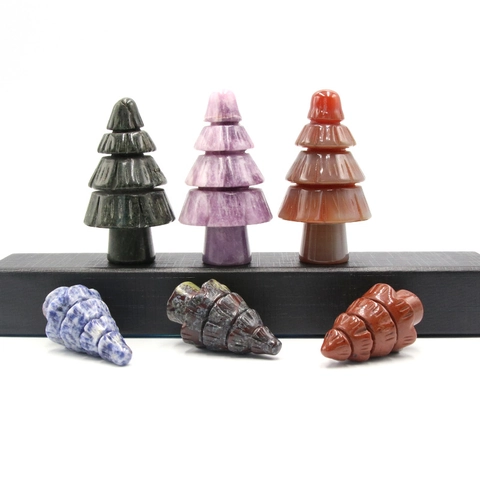 Statuetta Albero Di Natale Pietra Naturale Cristallo Intagliato A Mano Ornamento Da Scrivania Mini Decorazione