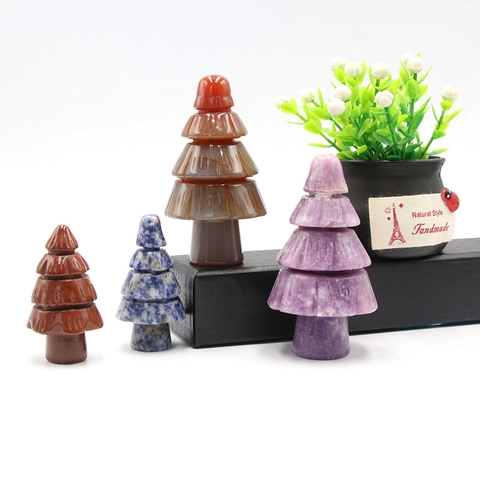 Statuetta Albero Di Natale Pietra Naturale Cristallo Intagliato A Mano Ornamento Da Scrivania Mini Decorazione