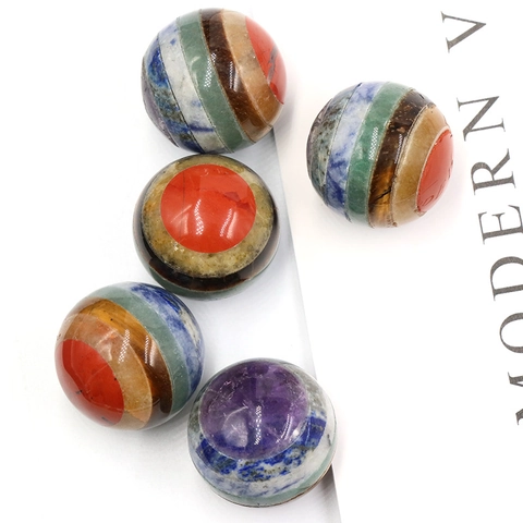 Boule de Cristal de Guérison Naturelle 7 Chakras Sphère en Pierre Gemme à Couches pour Méditation Yoga Équilibrage Zen Décor de Maison Bureau Cadeau