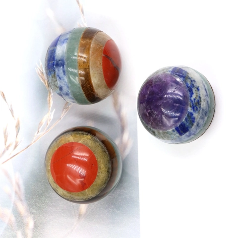 Boule de Cristal de Guérison Naturelle 7 Chakras Sphère en Pierre Gemme à Couches pour Méditation Yoga Équilibrage Zen Décor de Maison Bureau Cadeau