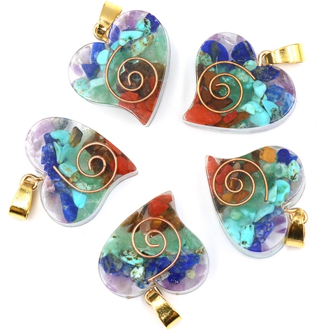 Collana Con Ciondolo A Cuore Guaritore Chakra Pietre Naturali Resina Orgone Spirale Di Rame Con Cordino Nero