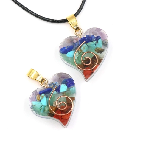 Collana Con Ciondolo A Cuore Guaritore Chakra Pietre Naturali Resina Orgone Spirale Di Rame Con Cordino Nero