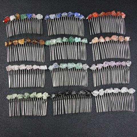 Pettine per Capelli in Cristallo Naturale Grezzo Wicca Fatto a Mano Avvolto in Lega Elegante Fermaglio Boemo per Matrimonio