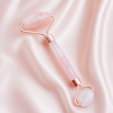 Natural Rose Quartz Amethyst Jade Facial Roller Massager Dual Head Handheld Face Eye Massage Tool Skin Care Beauty Roller With Zinc Alloy Bracket