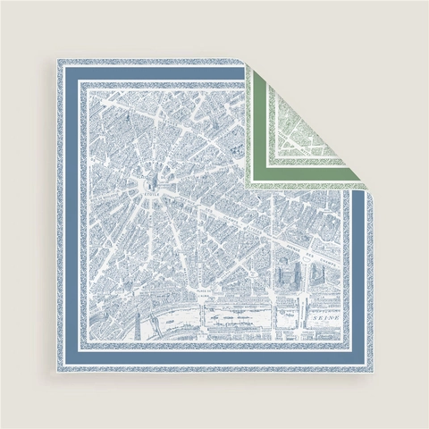 Vintage Paris City Map Print Satin Square Scarf For Women Double Sided Contrast Color Hand Rolled Edge Fashion Scarf Shawl Accessory