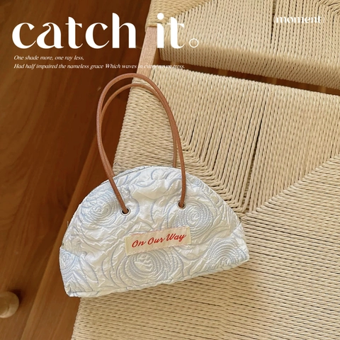 Women Large Capacity Tote Bag Embossed Rose Floral Jacquard Handbag Casual Fresh Style Canvas Polyester Shoulder Bag