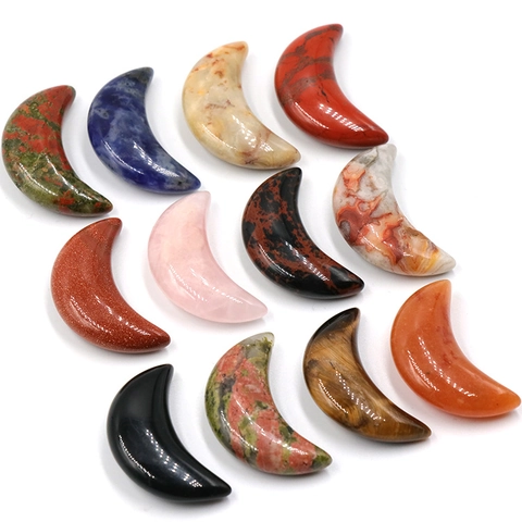 Natural Stone Crescent Moon Crystal Healing Ornament Rose Quartz Tiger Eye Lapis Lazuli Polished Decorative Mini Moon Stone For Home Decor Meditation Gift