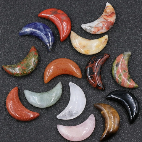 Natural Stone Crescent Moon Crystal Healing Ornament Rose Quartz Tiger Eye Lapis Lazuli Polished Decorative Mini Moon Stone For Home Decor Meditation Gift