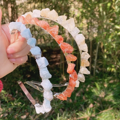 Raw Natural Crystal Stone Headband Handmade Wire Wrapped Bohemian Bridal Wedding Hair Accessory Headpiece For Women