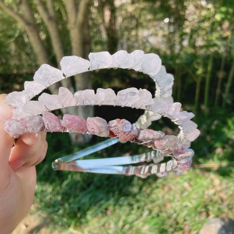 Raw Natural Crystal Stone Headband Handmade Wire Wrapped Bohemian Bridal Wedding Hair Accessory Headpiece For Women