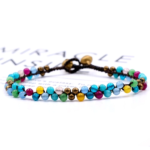 Bohemian Natural Stone Woven Bracelet With Bells Tiger's Eye Green Aventurine Beads Handmade Ethnic Jewelry For Women Men