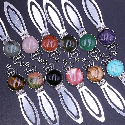 Retro Crown Gemstone Bookmark Zinc Alloy Natural Crystal Stone Hollowed Design Vintage Palace Style For Reading Lovers