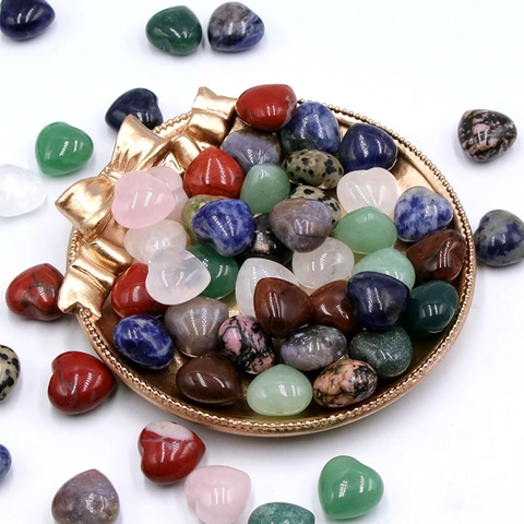Adornos Mini de Cristal de Piedra Natural en Forma de Corazón para Decoración del Hogar Curación Cuarzo Rosa Aventurina Gemas Pulidas