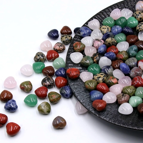 Adornos Mini de Cristal de Piedra Natural en Forma de Corazón para Decoración del Hogar Curación Cuarzo Rosa Aventurina Gemas Pulidas