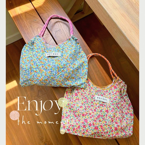 Sac Cabas en Toile à Fleurs Style Japonais Grande Capacité Sac de Shopping Écologique Avec Poignée en Corde pour Femmes Étudiants Usage Quotidien