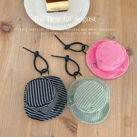 Mini Fisherman Hat Shaped Coin Purse Canvas Corduroy Earphone Bag Keychain Pendant Heart Zipper Key Ring Storage Case