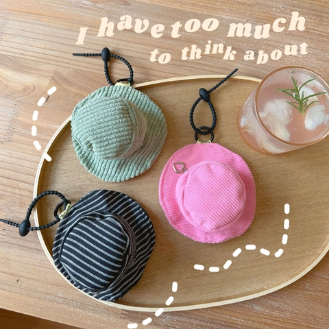 Mini Fisherman Hat Shaped Coin Purse Canvas Corduroy Earphone Bag Keychain Pendant Heart Zipper Key Ring Storage Case
