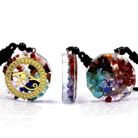 Collana Con Ciondolo Orgonite Occhio Di Horus Ottagonale Pietra Naturale Resina Guarigione Energia Gioielli Donna Uomo