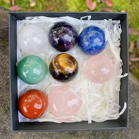 Coffret de Pierres de Chakra en Cristal de Guérison Naturel Avec Sphères et Pierres en Forme de Coeur pour Yoga Maison