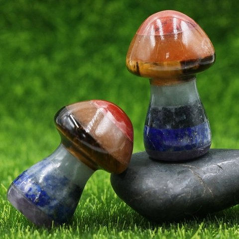 Ornement Champignon En Cristal Chakra Naturel Pierres De Guérison Reiki Multicolore Épissé Pour Décoration De Bureau