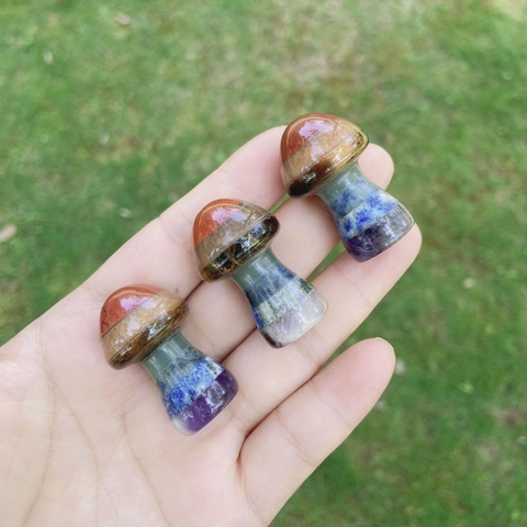 Ornement Champignon En Cristal Chakra Naturel Pierres De Guérison Reiki Multicolore Épissé Pour Décoration De Bureau