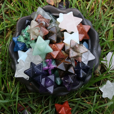 Natürlicher Kristall Merkaba Stern Dekoration Amethyst Rosenquarz Polierte Heilstein Meditation Büro Schreibtisch Ornament
