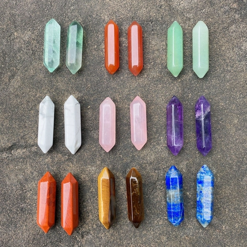 Natural Crystal Stone Double Pointed Hexagonal Column Healing Reiki Energy Wand Mini Polished Gemstone Home Desk Ornament