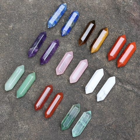 Natural Crystal Stone Double Pointed Hexagonal Column Healing Reiki Energy Wand Mini Polished Gemstone Home Desk Ornament