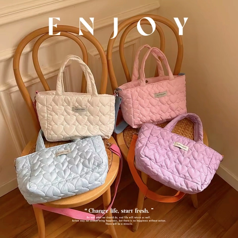 Dames Gequilte Crossbodytas met Hartpatroon Polyester Zoete Koreaanse Stijl Verstelbare Riem Afneembare Handtas