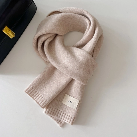 Knitted Scarf Solid Color Winter Warm Thickened Soft Polyester Ribbed Edge Minimalist Style For Men Women